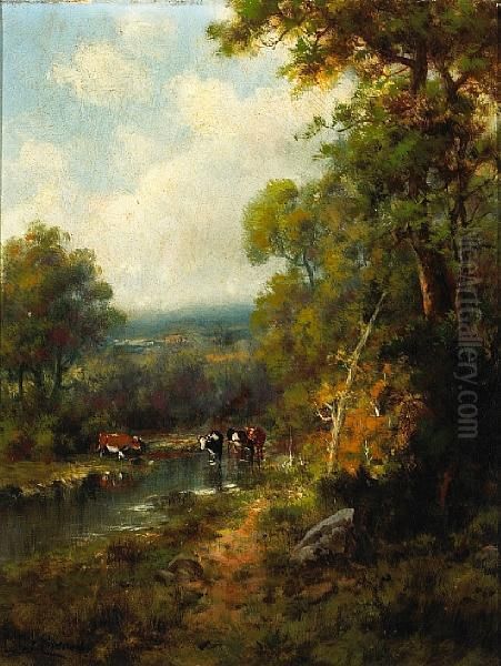 Cattle Watering At A Stream Oil Painting by Louis Le Camus