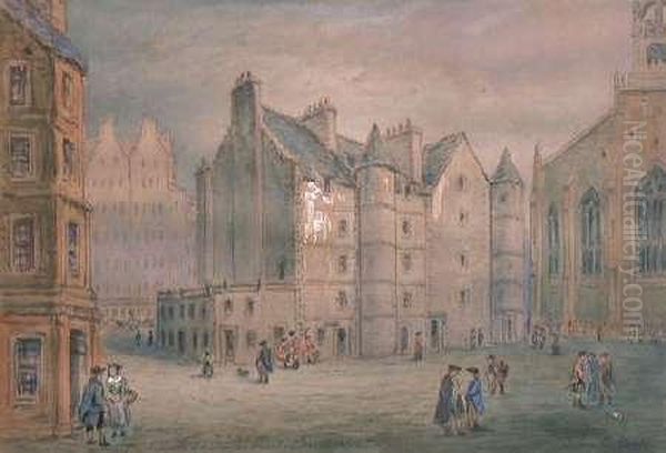 The Tolbooth, Edinburgh, Heart Of Midlothian Oil Painting by John Le Conte