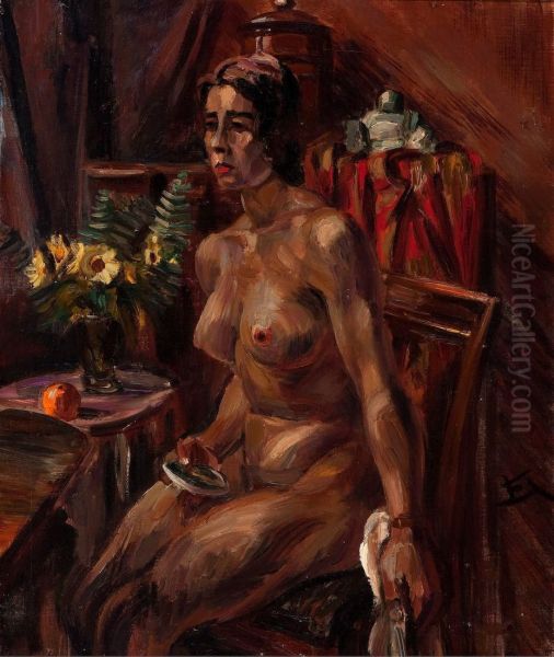 Seated Nude In An Interior Oil Painting by Henri Le Fauconnier