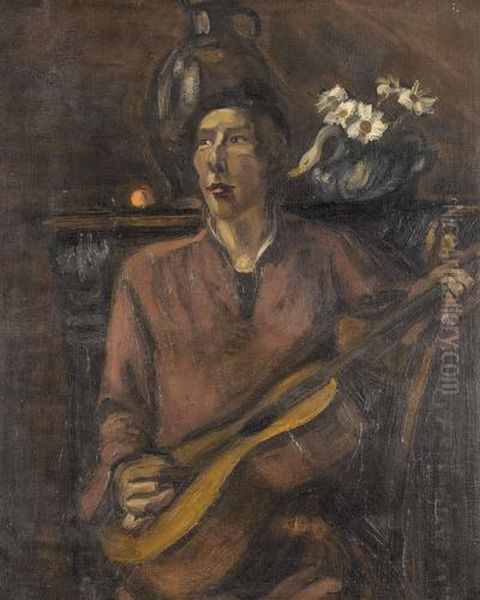 Guitariste En Rouge Oil Painting by Henri Le Fauconnier