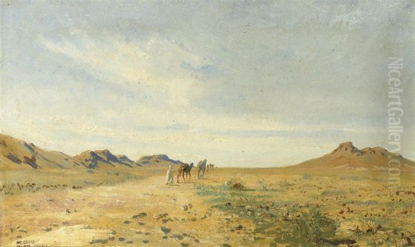 A Traveller In The Desert Of Chellala, Algeria Oil Painting by August Le Gras