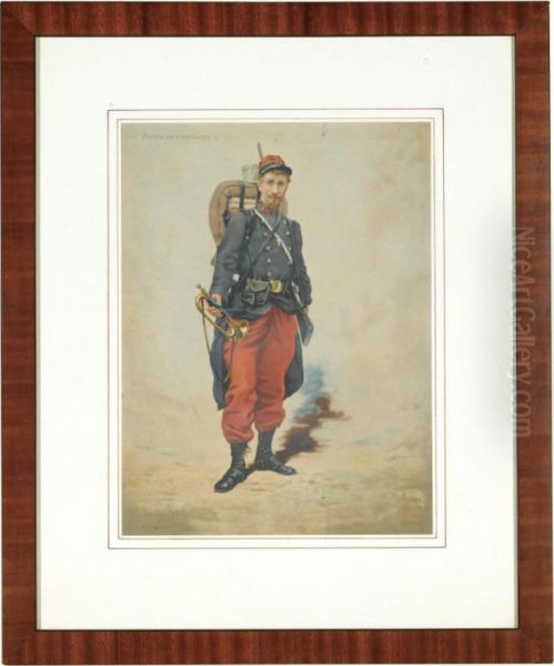 Three Military Costume Deptctions Oil Painting by August Le Gras