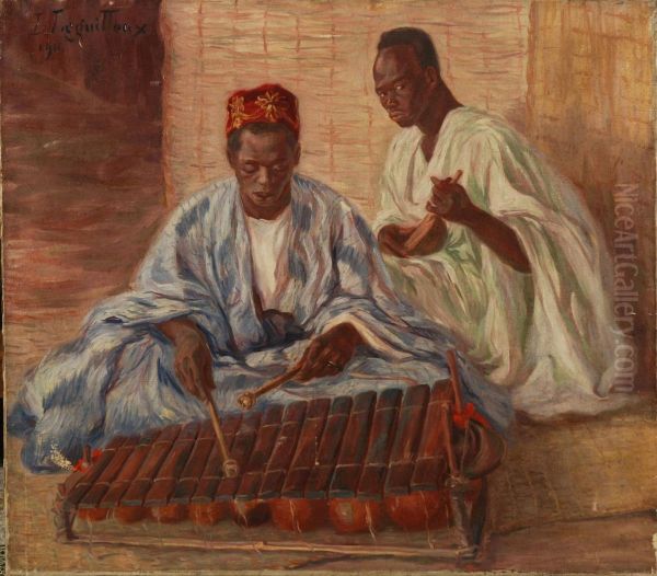 Suonatori Africani Oil Painting by Raphael-Leon Le Guilloux