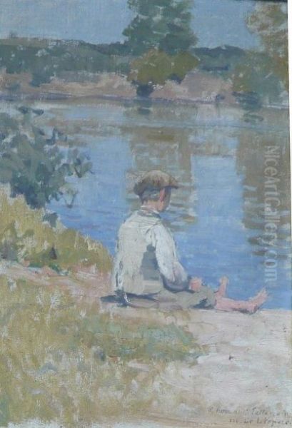 Jeune Garcon Au Bord De L'eau Oil Painting by Jehan Le Liepvre