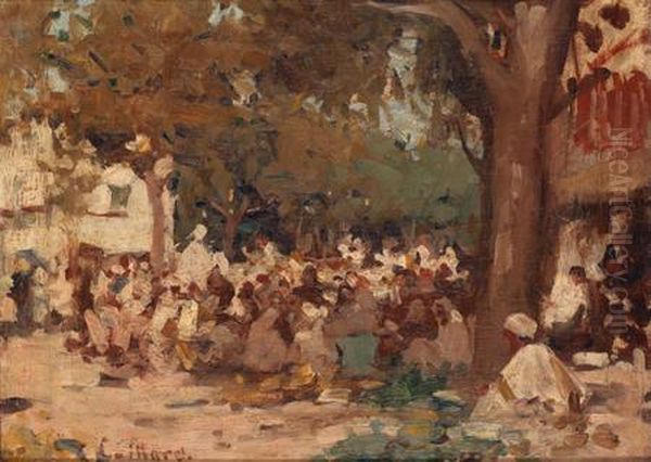 Scene De Marche Entunisie Oil Painting by Georges Le Mare