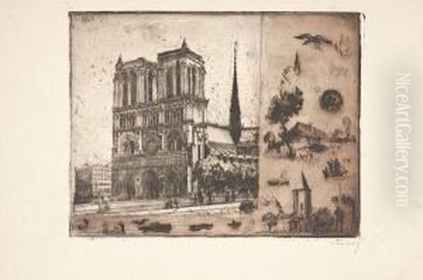 Notre Dame De Paris Et Les Quais Oil Painting by Georges Le Meilleur