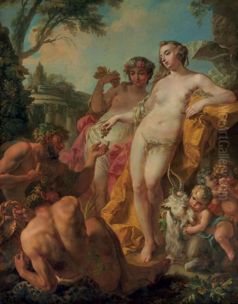 Bacchic Figures In A Classical Landscape Oil Painting by Pierre Charles Le Mettay