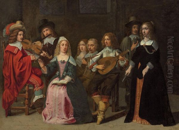 A Musical Concert Oil Painting by Mathieu Le Nain