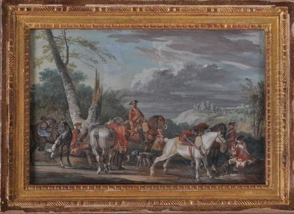 Cavalry At Rest Oil Painting by Jean-Baptiste Le Paon