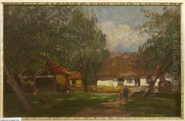 Cour De Ferme A Dancourt Oil Painting by Alfred Marie Le Petit