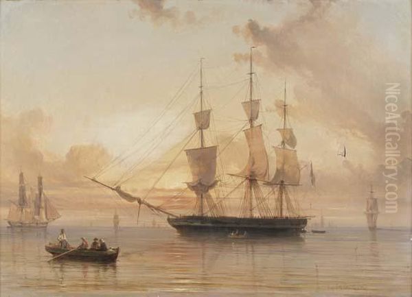 Marine Au Soleil Couchant Oil Painting by Eugene Le Poitevin