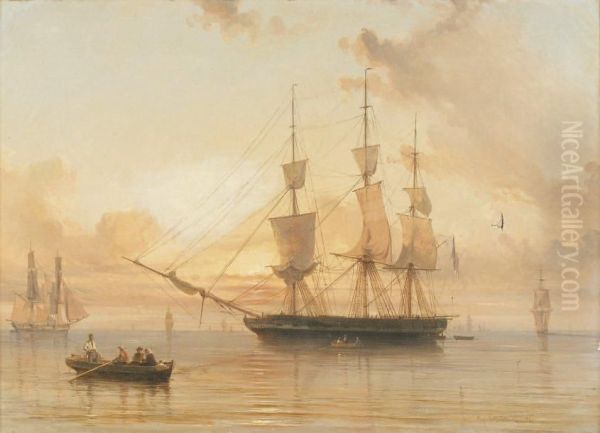 Marine Au Soleil Oil Painting by Eugene Le Poitevin