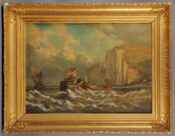 La Peche Pres Des Falaises. Oil Painting by Eugene Lepoittevin