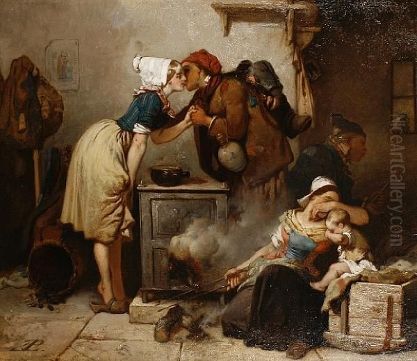 Il N'y A Pas De Feu Sans Fumee Oil Painting by Eugene Lepoittevin