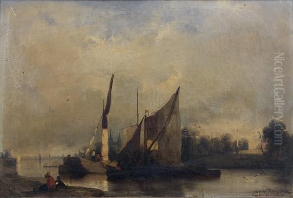 Bateaux De Peche Sur Une Riviere Oil Painting by Eugene Lepoittevin