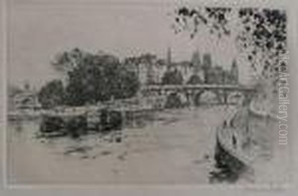 Pont Neuf A Paris Oil Painting by Henri Hirne,dit Le Riche