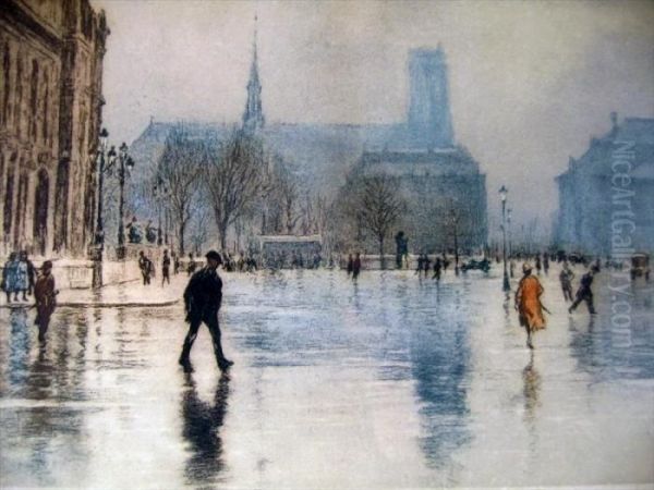 Parisian Street Scene Oil Painting by Henri Hirne,dit Le Riche