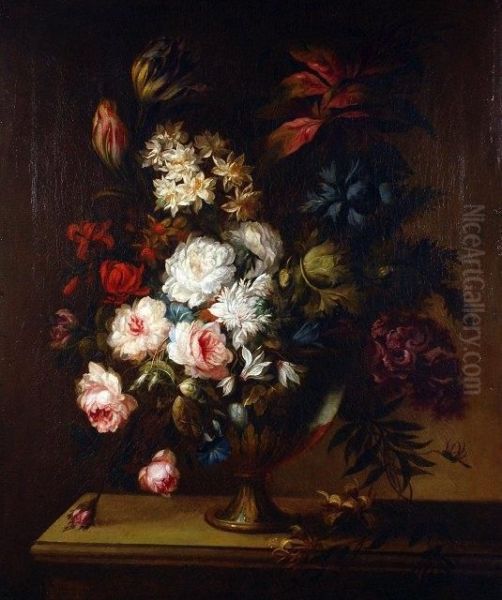 Still Life Of Flowers In A Vase Oil Painting by I.S.J. Le Riche