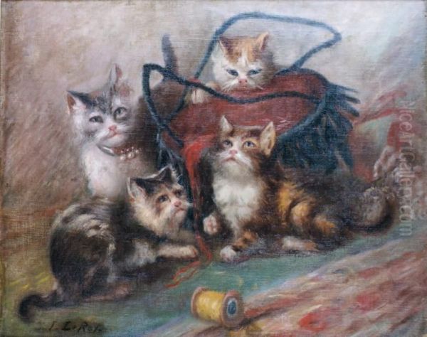 Les Chatons Jouant Oil Painting by Jules Le Roy