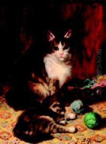 Chatte Et Chatons Oil Painting by Jules Le Roy