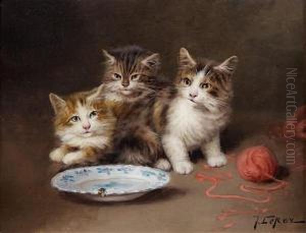 Chatons Et La Pelote De Laine Oil Painting by Jules Leroy