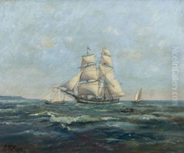 Shipping Off The Norman Coast Oil Painting by Leon Le Royer