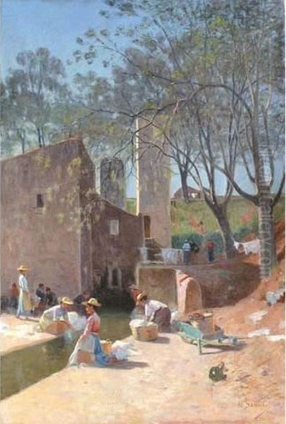 Lavoir En Provence by Gustave Edouard Le Senechal De Kerdreoret