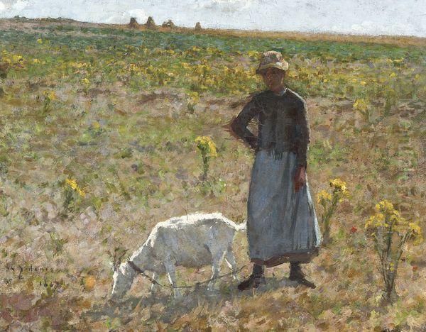 Paysanne Promenant Sa Chevre, Etaples Oil Painting by Henri Eugene Augustin Le Sidaner