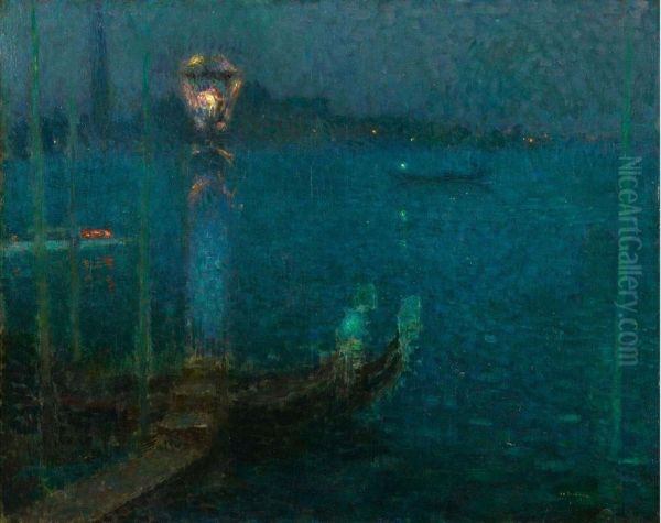 Le Bec De Gaz. Nuit Bleue Oil Painting by Henri Eugene Augustin Le Sidaner