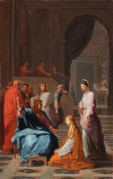 Christus Im Hause Von Maria Und Martha Oil Painting by Eustache Le Sueur