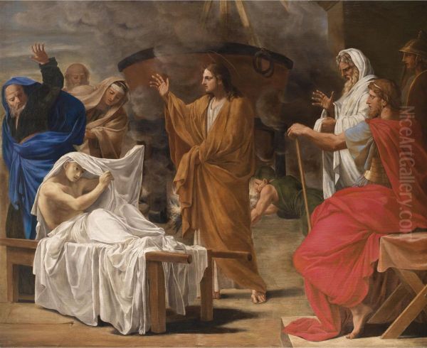 The Christ Raising The Son Ofthe Widow Of Naim From The Dead Oil Painting by Nicolas Le Sueur