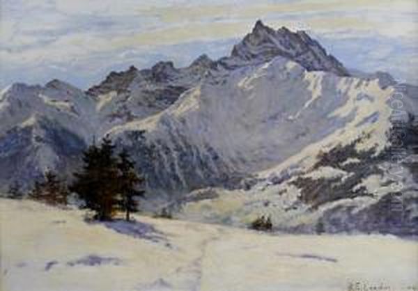 Winter Landscape Oil Painting by Benjamin Eastlake Leader