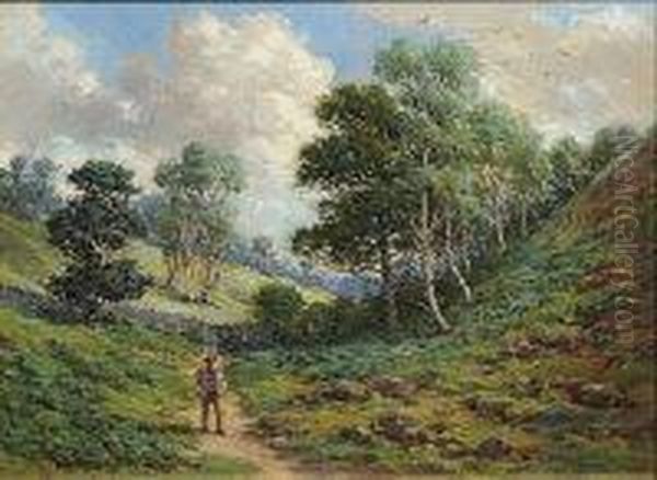 Gentleman On A Valley Path Oil Painting by Benjamin Williams Leader