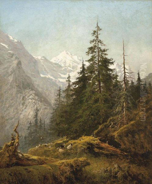 The Wetterhorn From Above Rosenlani Oil Painting by Benjamin Williams Leader