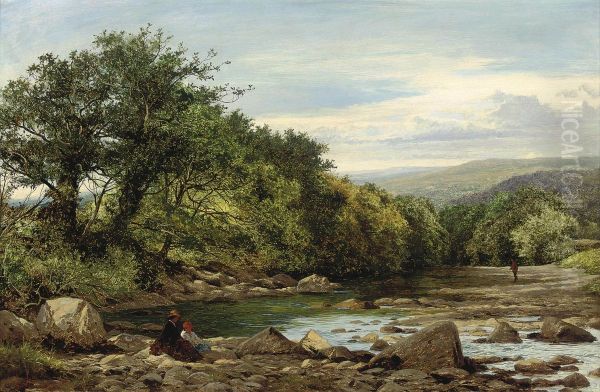 On The Llugwy, Near Betws-y-coed, Summer Oil Painting by Benjamin Williams Leader