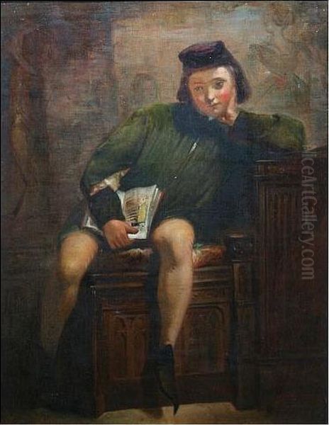 Young Boy In Medieval Costume, Seated With Book Oil Painting by Charles Hutton Lear