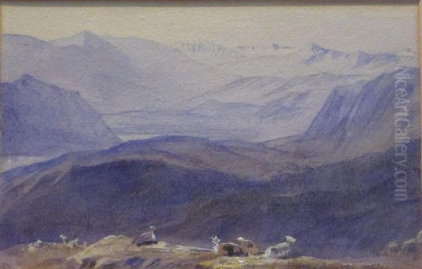 Distant Mountains Oil Painting by Edward Lear