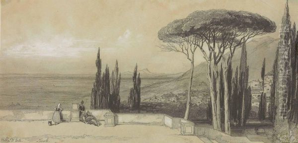 Tivoli, A View From The Villa D'este Looking Across The Campagna Oil Painting by Edward Lear