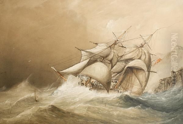 Hms Childers In Rough Seas Oil Painting by William J. Leatham