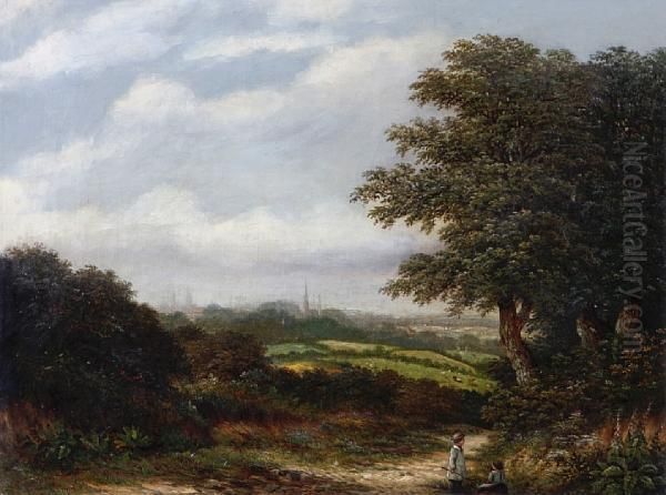 A View Of Birmingham From Little Bromwich Oil Painting by Charles Leaver