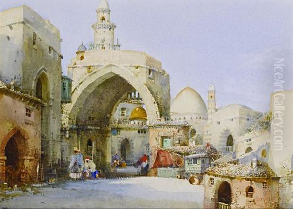 Middle Eastern Street Scenes Oil Painting by Noel Harry Leaver