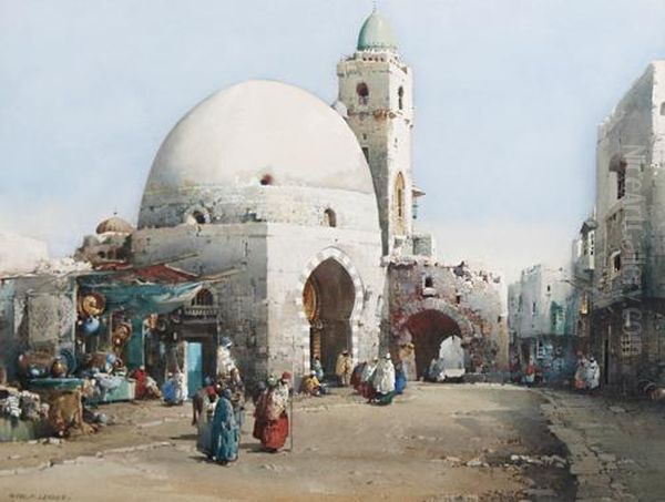 Street Sellers Before A Mosque Oil Painting by Noel Harry Leaver