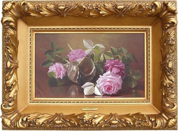 Roses And Shell Oil Painting by Edward Chalmers Leavitt