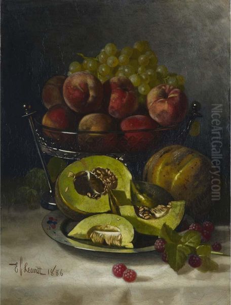 Still Life With Peaches, Melons And Grapes Oil Painting by Edward Chalmers Leavitt