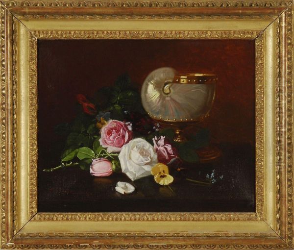 Still Life With Roses And An Abalone Shell Oil Painting by Edward Chalmers Leavitt