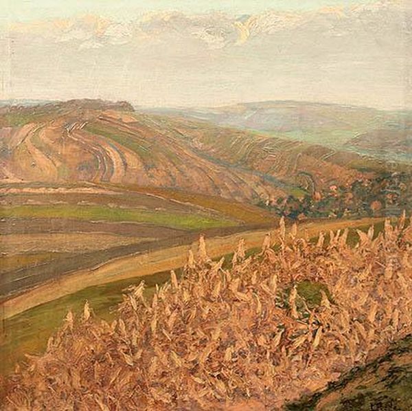 Corn Field Oil Painting by Otakar Lebeda