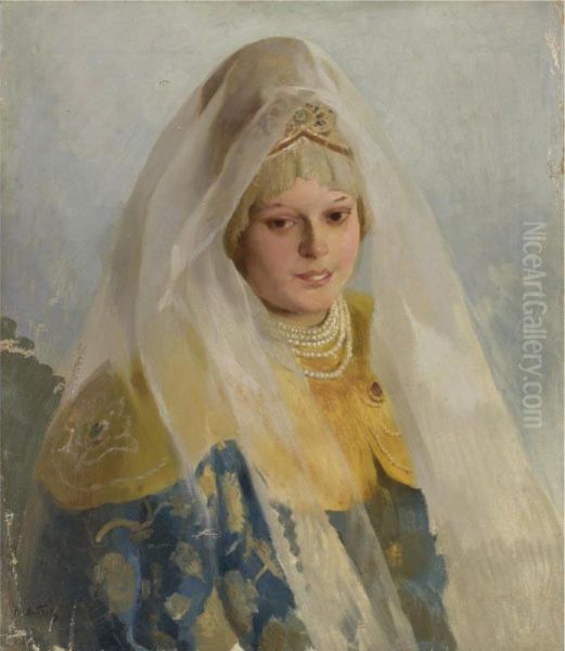 Boyarina Oil Painting by Klavdiy Vasilievich Lebedev