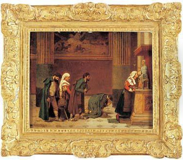 scene Religieuse Oil Painting by Edmond Lebel