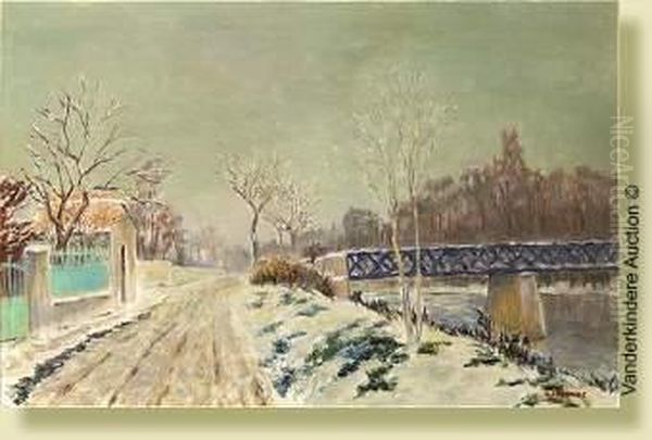 Chemin Enneige Le Long Du Canal Oil Painting by Horace Leblanc