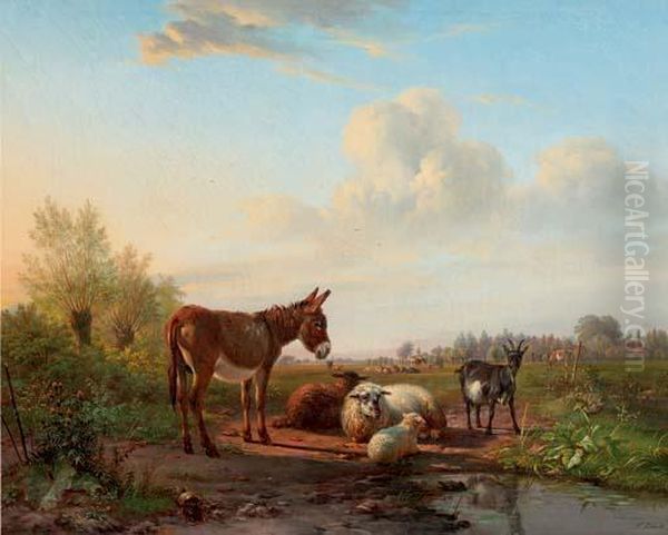 Cattle Resting By A Pool Oil Painting by Frans Lebret